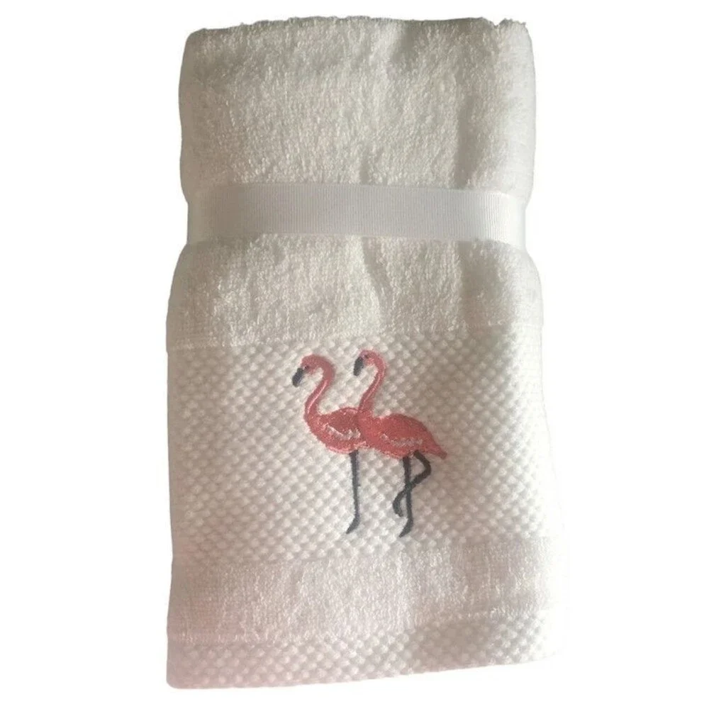 Sage Island Flamingo Hand Towels Set of 2 Embroidered Summer Beach Coastal